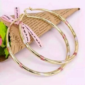 14K Tri-Colored Gold Diamond Cut Hoop Earrings, 60mm x 3mm